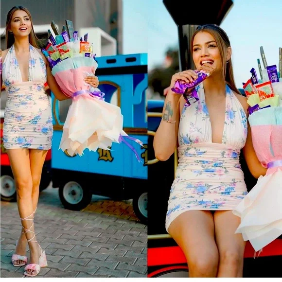 New  FLORAL PRINT DRESS PALE PINK - Picture 5 of 17